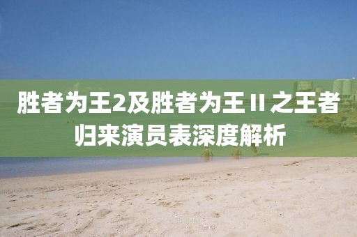 胜者为王2及胜者为王Ⅱ之王者归来演员表深度解析