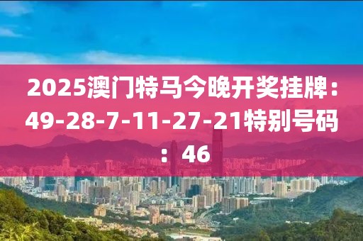 2025澳门特马今晚开奖挂牌：49-28-7-11-27-21特别号码：46